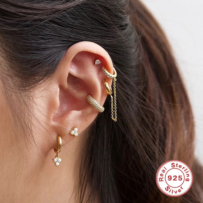 S925 Three-Row Stone Single Earring