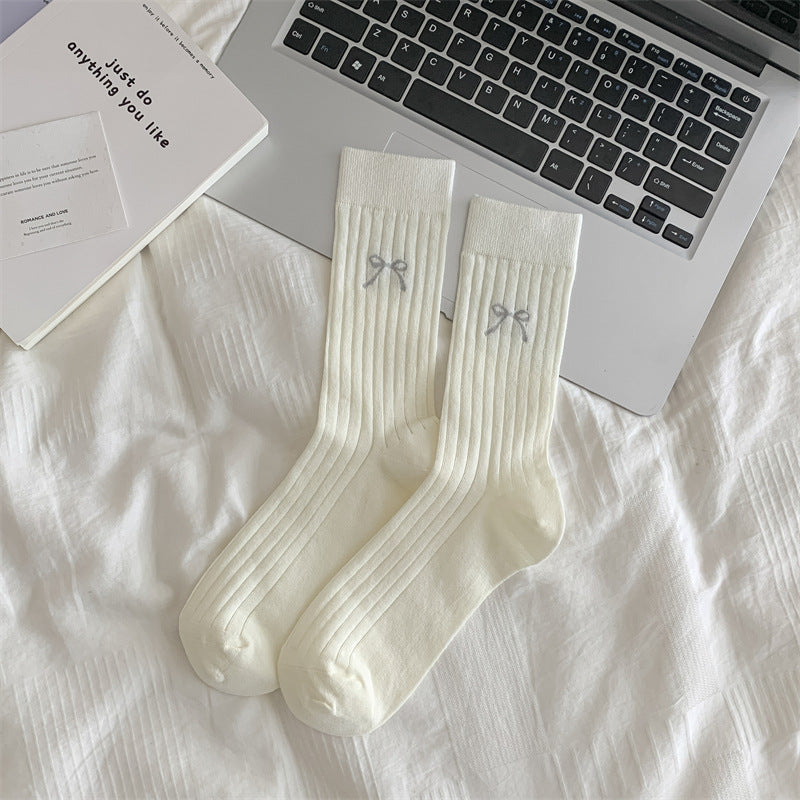 Cute Girl Bow Tube Socks Hollow Bunching Socks