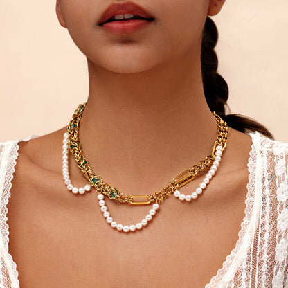 Double-layer pearl gold necklace