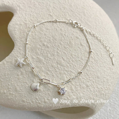 S925 sterling silver shell starfish necklace
