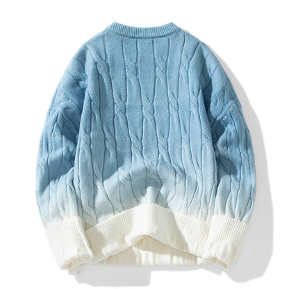 Idle Style Winter Gradient Contrast Round Neck Thickened Men's Sweater