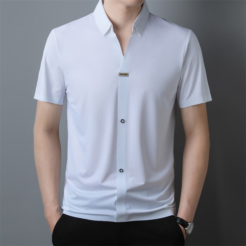 Thin Business Casual Men's Draping Summer Ice Silk Short Sleeve Shirt