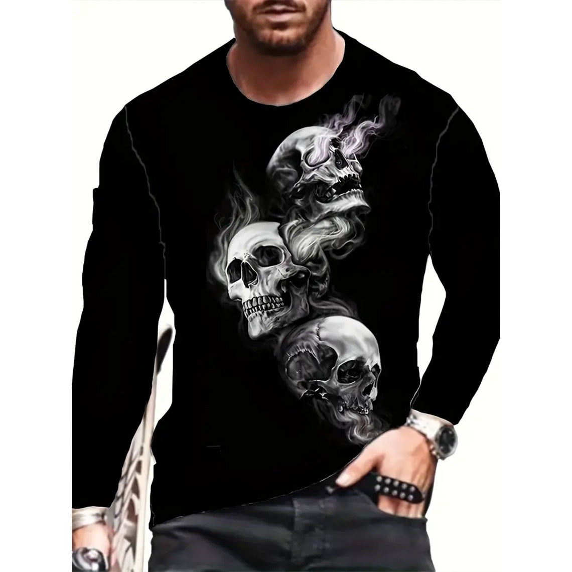 Retro 3D Printed Men's Long Sleeve Hip-hop T-shirt