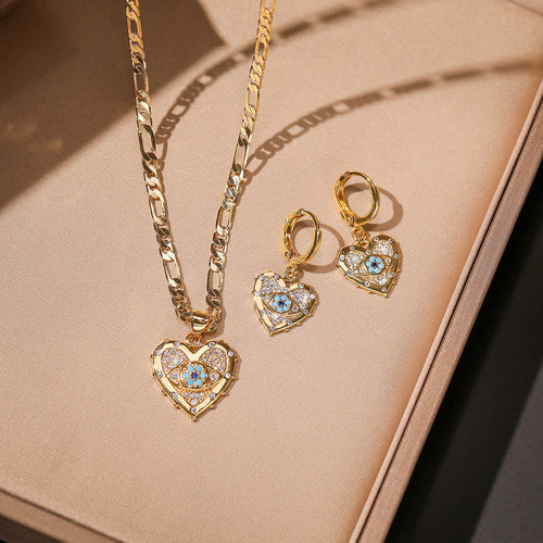 Heart-shaped Zircon Pendant Necklace and Earrings Set