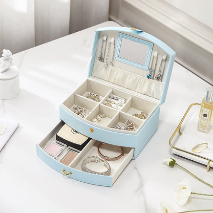 Double-layer portable makeup jewelry box with mirror