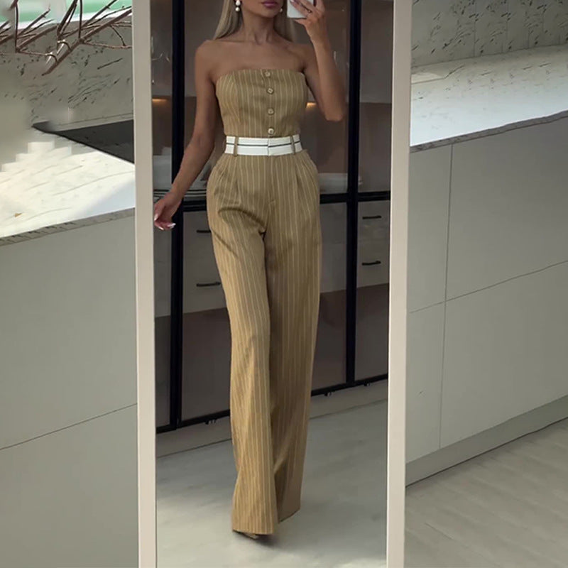 Off-Shoulder Striped Jumpsuit