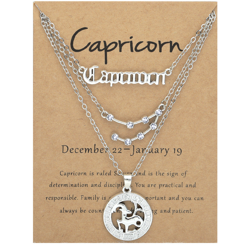 Zodiac Necklace Vintage English Star Image Pendant Three Piece Jewelry Set