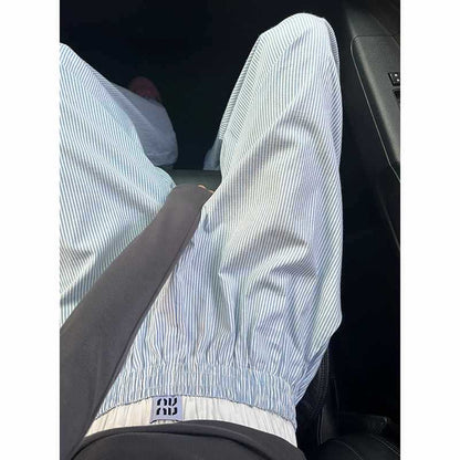 Vertical Stripe Wide-Leg Pants