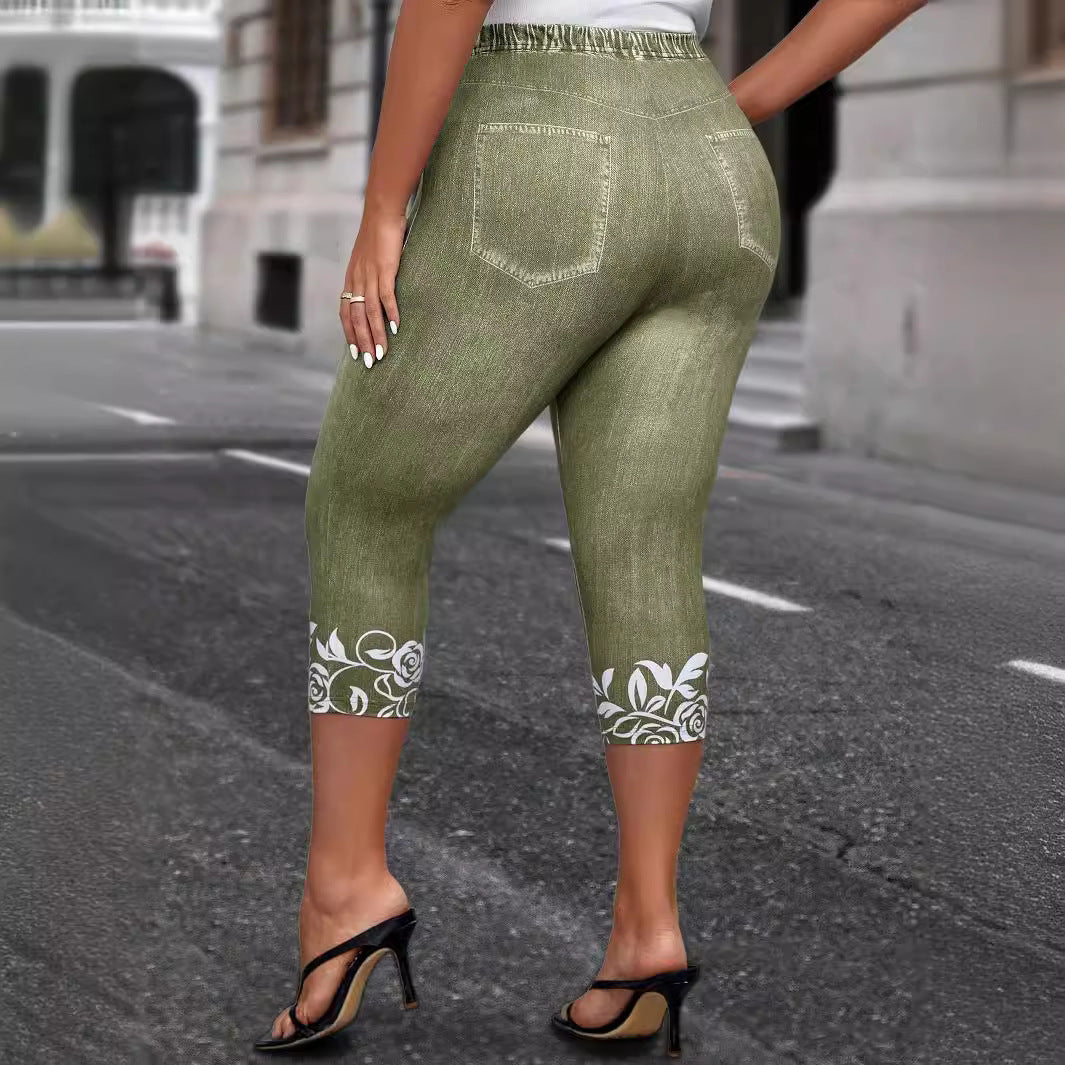 Plus Size Women's Tight Printed Pants