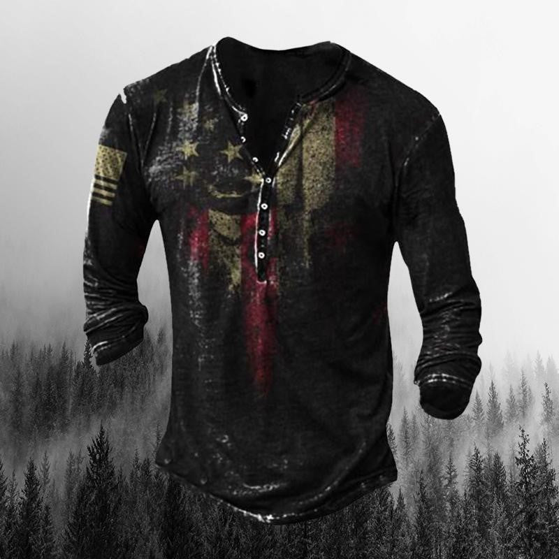 Men's Round Neck Long Sleeve Buckle 3D Printed T-shirt