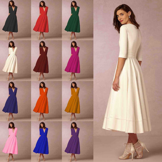 Women's Evening Dress Sexy Deep V Long Sleeve Dress