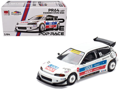 Pandem Civic EG6 RHD (Right Hand Drive) White with Stripes and Graphics "VDX - Tokyo Auto Salon Hong Kong 2025" Special Edition 1/64 Diecast Model Car by Pop Race
