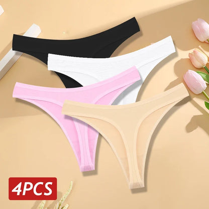 Women's Cotton Thong Panties 4PCS Seamless Low Rise Set
