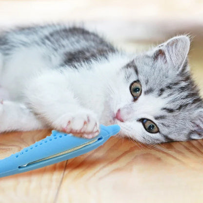 Silicone Fish Cat Toothbrush Toy for Interactive Teeth Cleaning Play