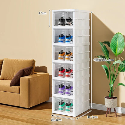 6/9 Layers Shoes Box Foldable Transparent Sneaker Shoe Storage Organizers Box Stackable Dustproof High-top Cabinet Shoe Rack She