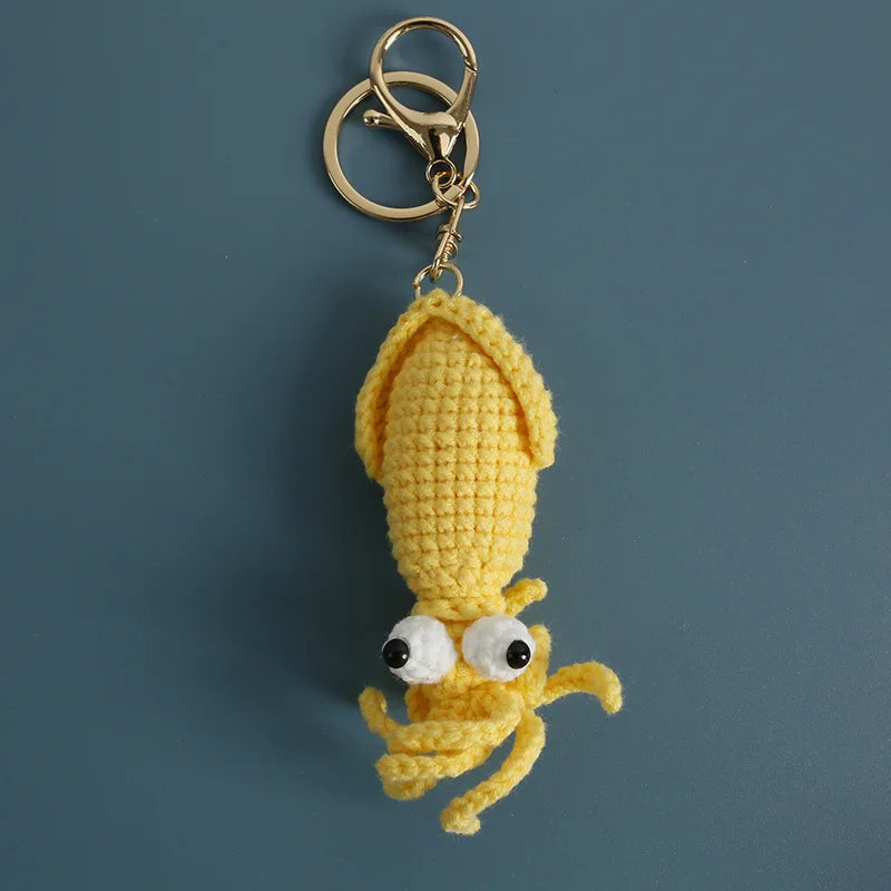 Funny Squid Crochet Keychain Cute Ocean Bag Charm