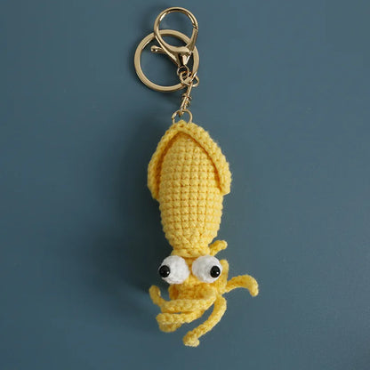 Funny Squid Crochet Keychain Cute Ocean Bag Charm