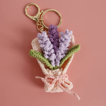 Crochet Flower Bouquet Keychain Handmade Floral Bag Charm