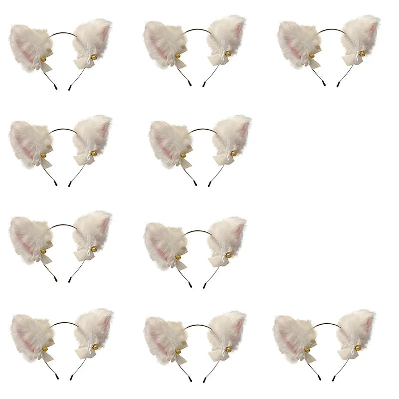 Plush Lace Cat Ears Bell Headband for Women
