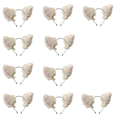 Plush Lace Cat Ears Bell Headband for Women