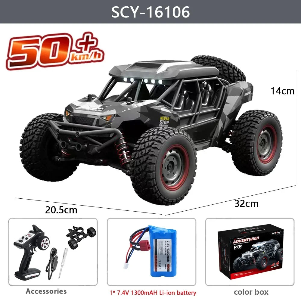 16106 1:16 4WD RC Monster Truck – 50KM/H High-Speed Off-Road Car with LED Lights