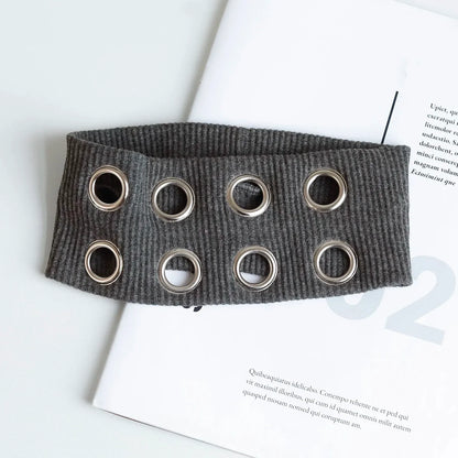 Punk Wide Elastic Eyelet Headband for Women