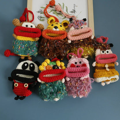 Funny Fruit Sausage Mouth Crochet Keychain Key Holder