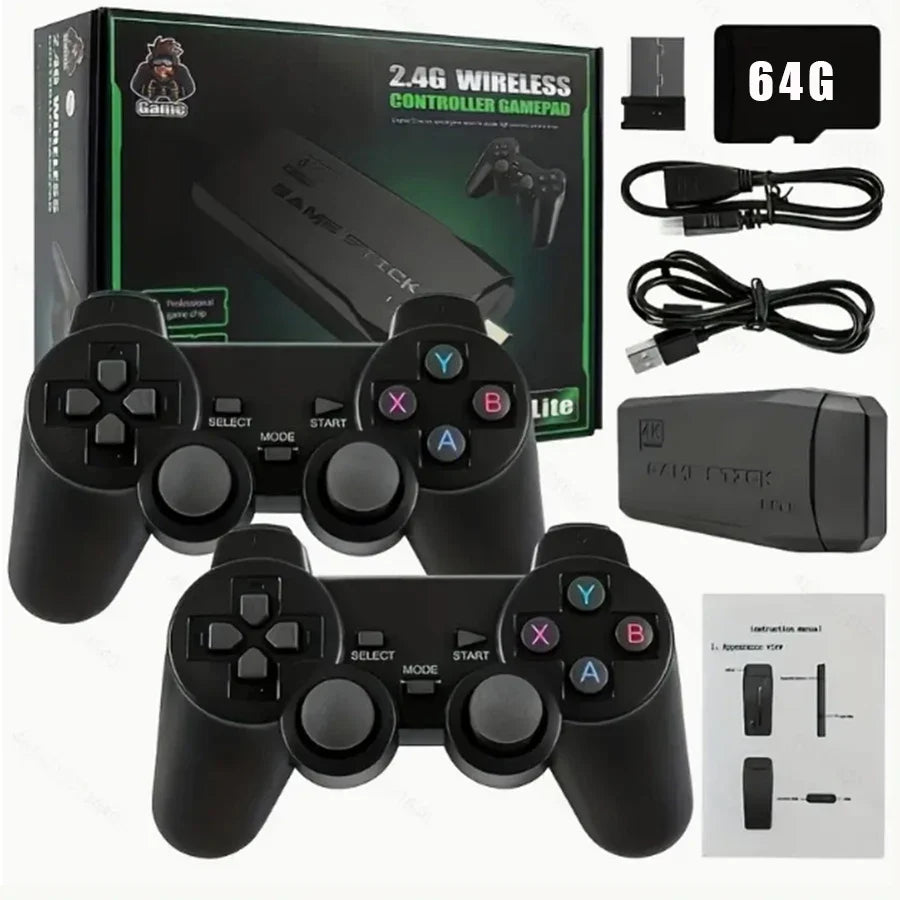 4K Retro Game Console Wireless Gaming Stick with Dual Controllers