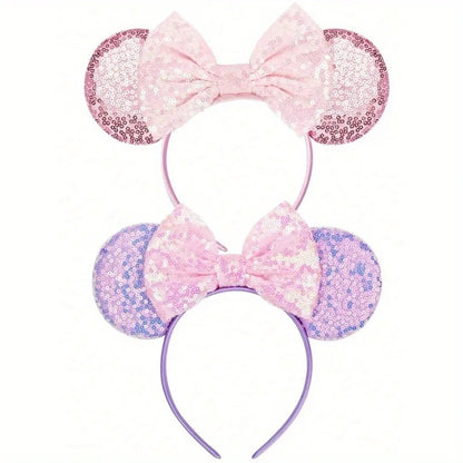 Cartoon Sequin Mouse Ears Headband with Bow