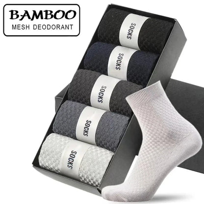 5 Pairs Bamboo Fiber Men's Socks Classic Business Crew Socks Spring Autumn Casual Comfortable Breathable Compression Bamboo Sox