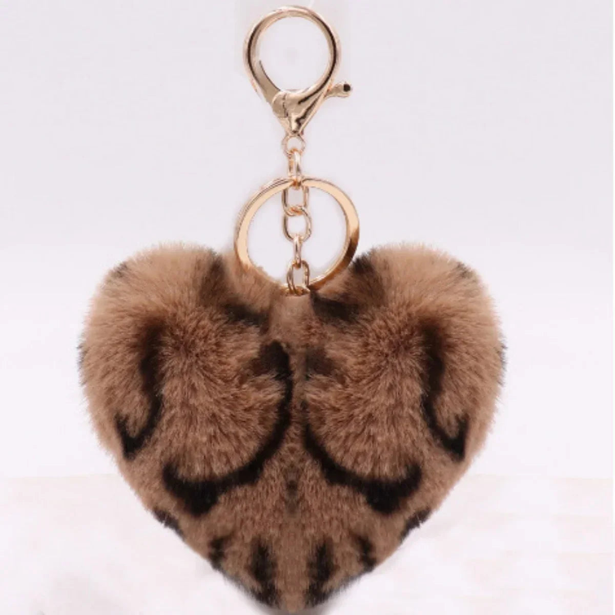 Heart Plush Pompom Keychain Leopard Print Bag Charm