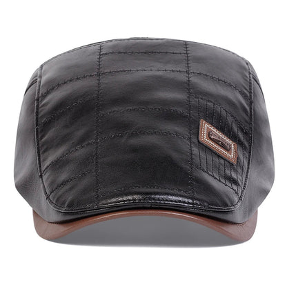 Men's Newsboy Cap Retro PU Leather Flat Beret Hat