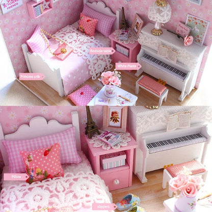 Kitten Mini Doll House 3D Wooden Puzzle DIY Miniature Building Kit