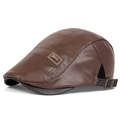 Men's Newsboy Cap Retro PU Leather Flat Beret Hat