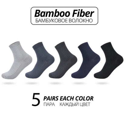 5 Pairs Bamboo Fiber Men's Socks Classic Business Crew Socks Spring Autumn Casual Comfortable Breathable Compression Bamboo Sox