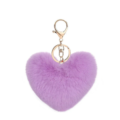 Heart Plush Pompom Keychain Leopard Print Bag Charm