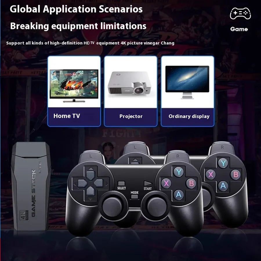 4K Retro Game Console Wireless Gaming Stick with Dual Controllers