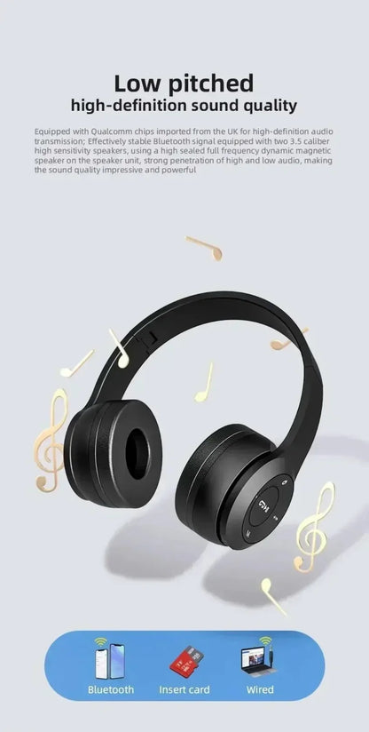 Multifunctional Portable Foldable Headmounted Wireless Bluetooth 5.0 Headset For Bluetooth connection TF Card Wired Connection