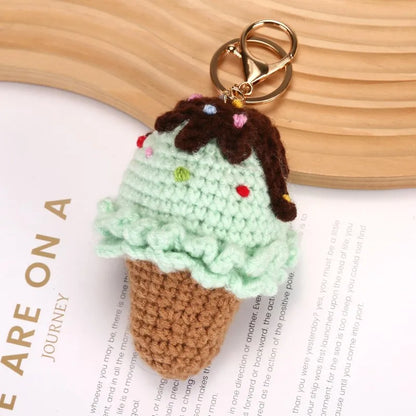 Cute Crochet Ice Cream Keychain Cone Bag Charm