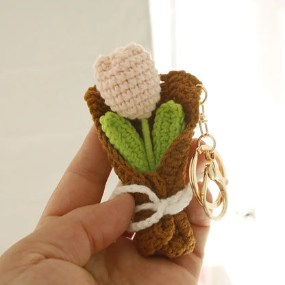 Crochet Flower Bouquet Keychain Handmade Floral Bag Charm