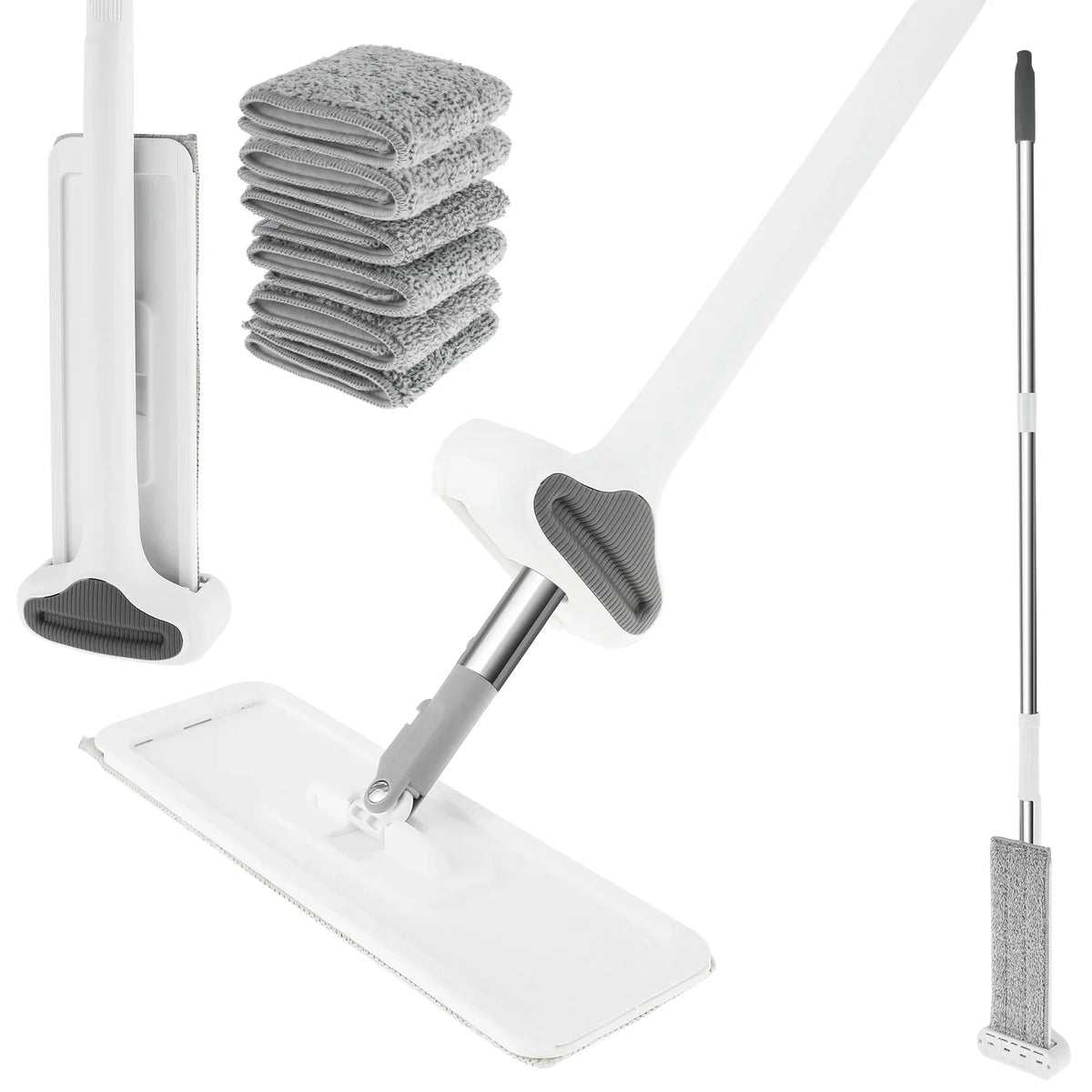 Microfiber Flat Mop 360 ° Rotating Flat Floor Mop Self Wringing Dust Mop with Dewatering Scraper for Kitchen Home Cleaning Mop