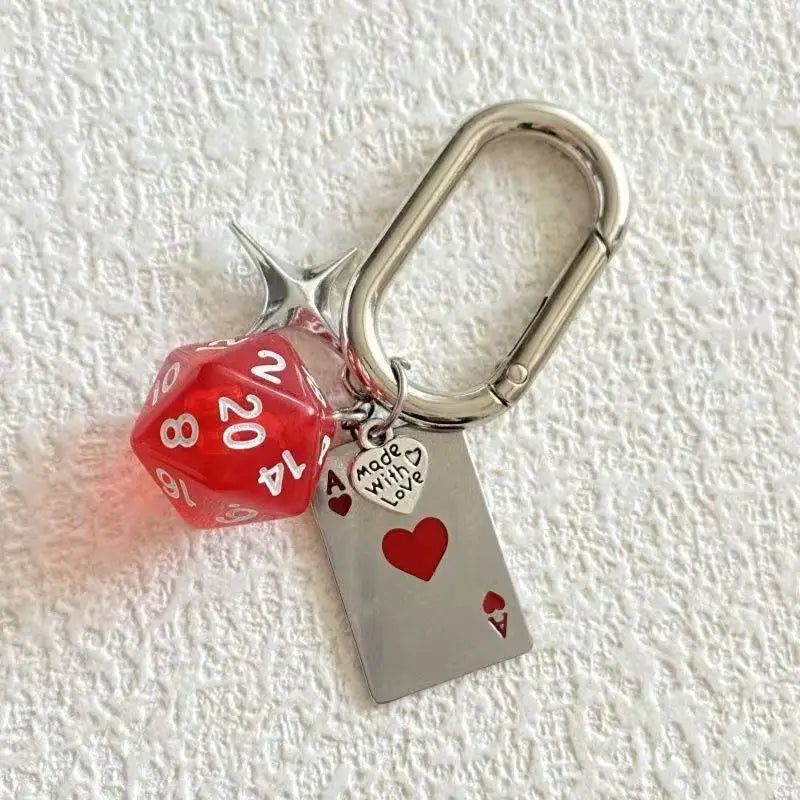 Red Heart a Dice Keychain Bag Charms Couple Car Keyring Fashion Irregular Accessory Backpack Decoration Gift