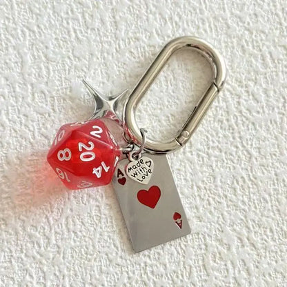 Red Heart a Dice Keychain Bag Charms Couple Car Keyring Fashion Irregular Accessory Backpack Decoration Gift