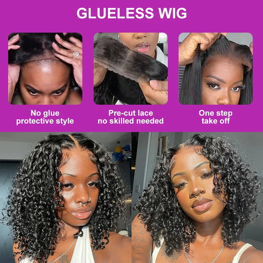 No Glue Deep Wave Lace Frontal Wigs For Women 13x4 7x5 Glueless Bob Wig Curly Human Hair Wigs 250 Density Ready to Wear