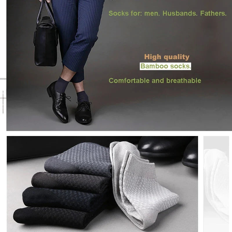5 Pairs Bamboo Fiber Men's Socks Classic Business Crew Socks Spring Autumn Casual Comfortable Breathable Compression Bamboo Sox