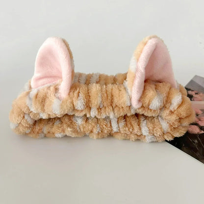 3PCS Cute Cat Ear Plush Spa Headband & Wristband Set
