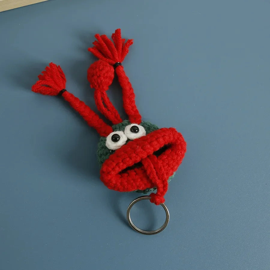 Funny Fruit Sausage Mouth Crochet Keychain Key Holder
