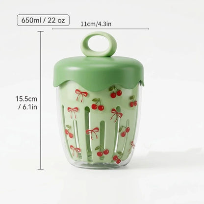 WORTHBUY Double Wall Salad Cup Portable Leak Proof Oat Container With Fork&Handle Drain Fruit Cup Cute Breakfast Cup For Student