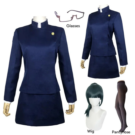Maki Zenin Cosplay Costume – Anime Uniform Full Set with Wig & Glasses