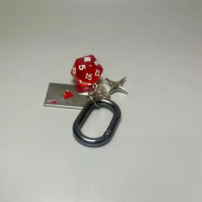 Red Heart a Dice Keychain Bag Charms Couple Car Keyring Fashion Irregular Accessory Backpack Decoration Gift